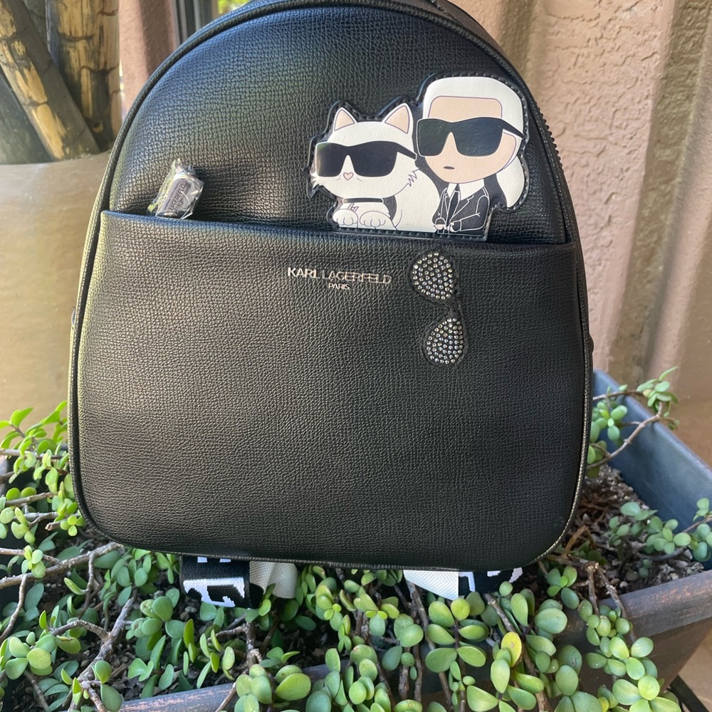 Karl Lagerfeld Black Mini Backpack with Sunglasses Patch